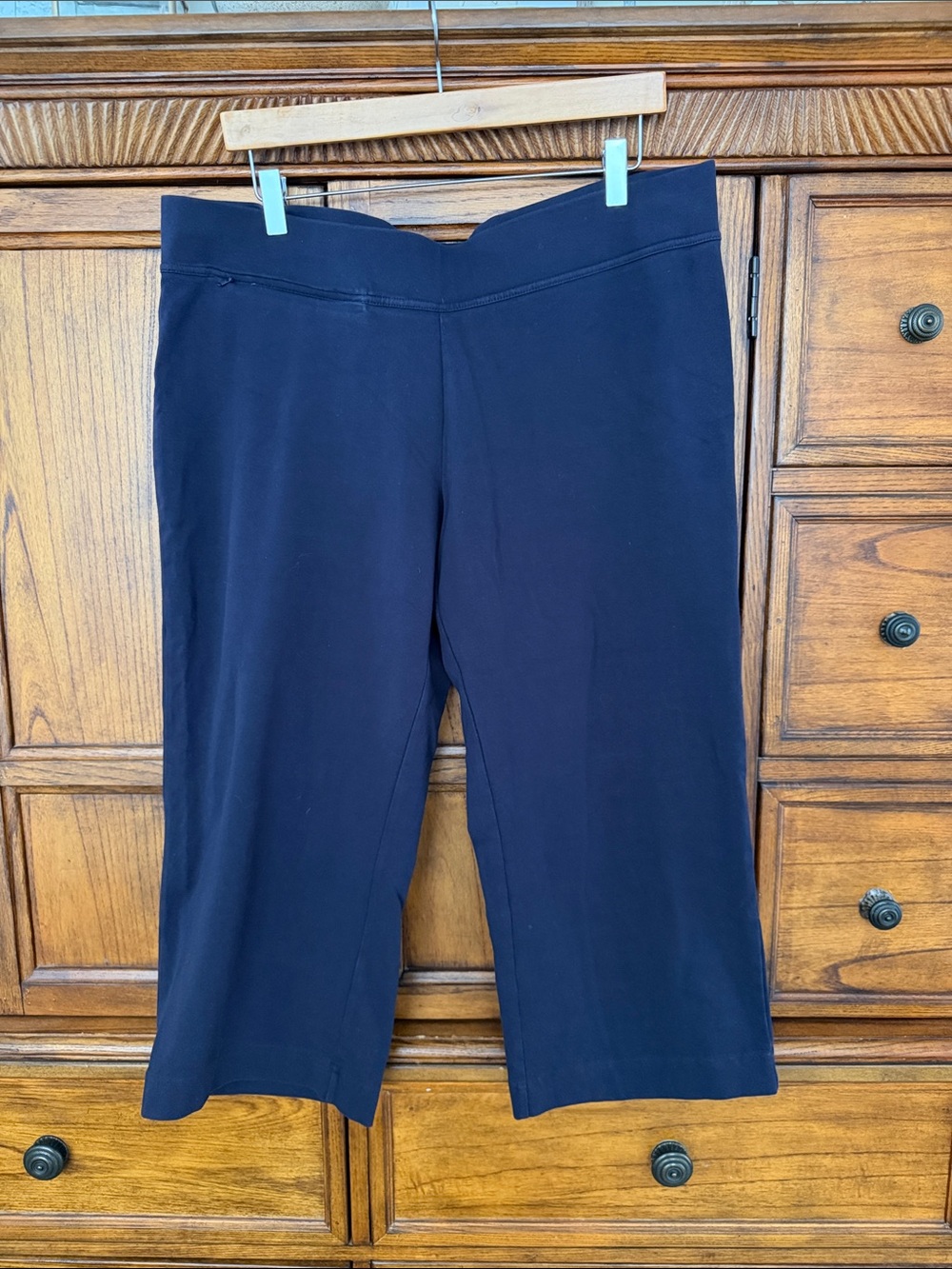 Lands End Cropped Wide Leg Navy Yoga Jersey Pants XL